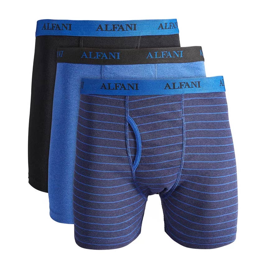 ALFANI Alfatech Men's Blue 4-Pack Elasticized Logo Waistband Boxer Briefs SZ L