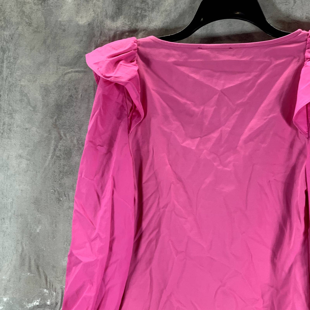 INC INTERNATIONAL CONCEPTS Women's Bright Peony Square-Neck Ruffled Top SZ M