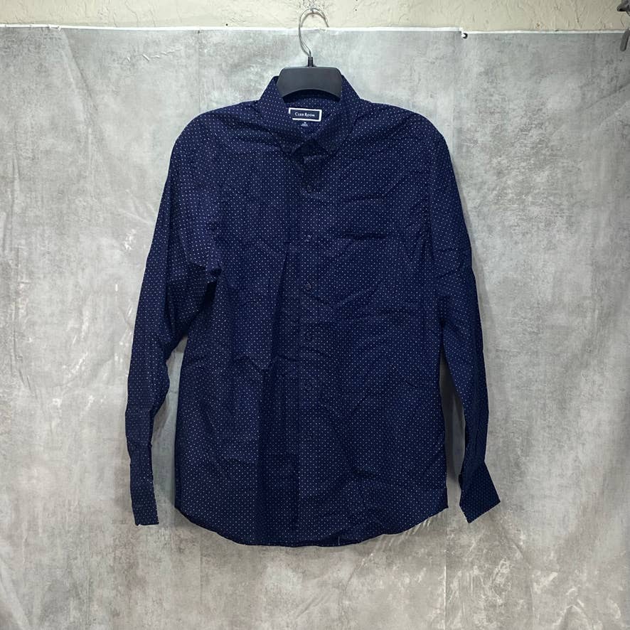 CLUB ROOM Navy Micro Dot Print Stretch Cotton Long Sleeve Shirt SZ M