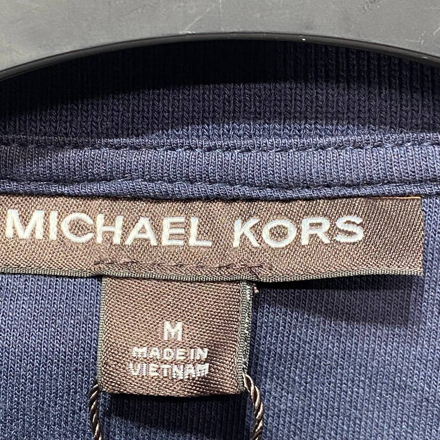 MICHAEL KORS Navy Regular-Fit Mix-Media Full-Zip Travel Sweatshirt SZ M