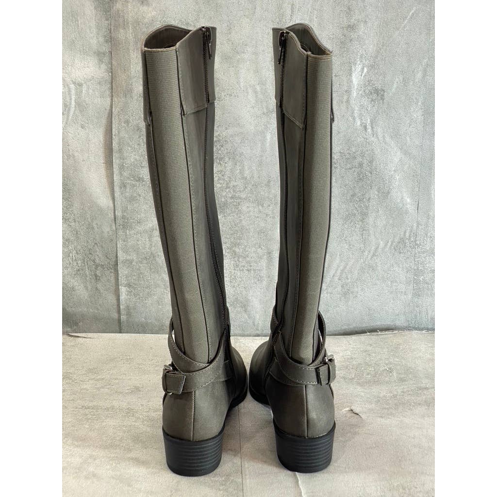 STYLE & CO Women's Grey Bennon Ankle Buckle Block-Heel Knee-High Boots SZ 7