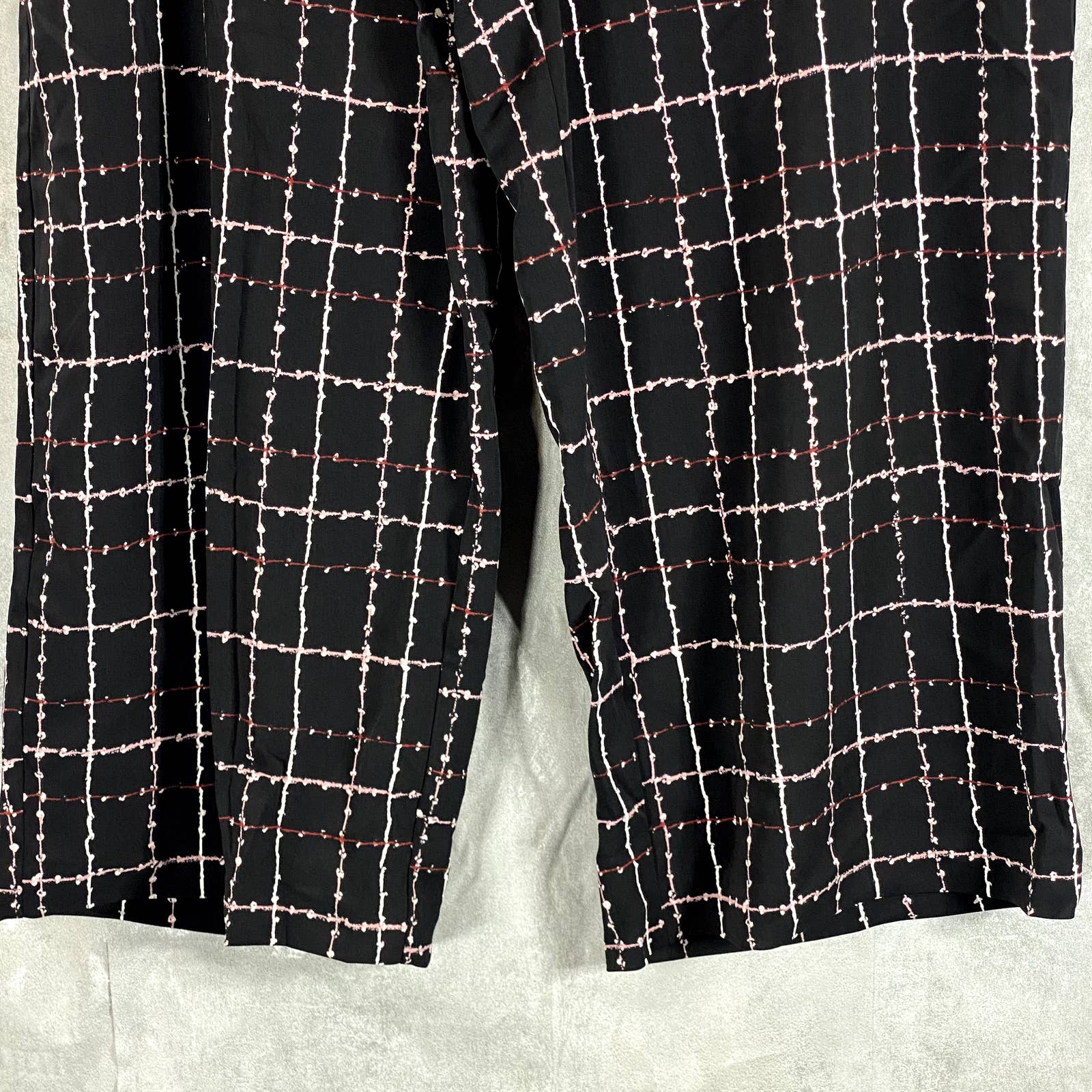 ALFANI Women's Stitched Grid Black D-Ring Belt Mid-Rise Plaid Culotte Pants SZ16