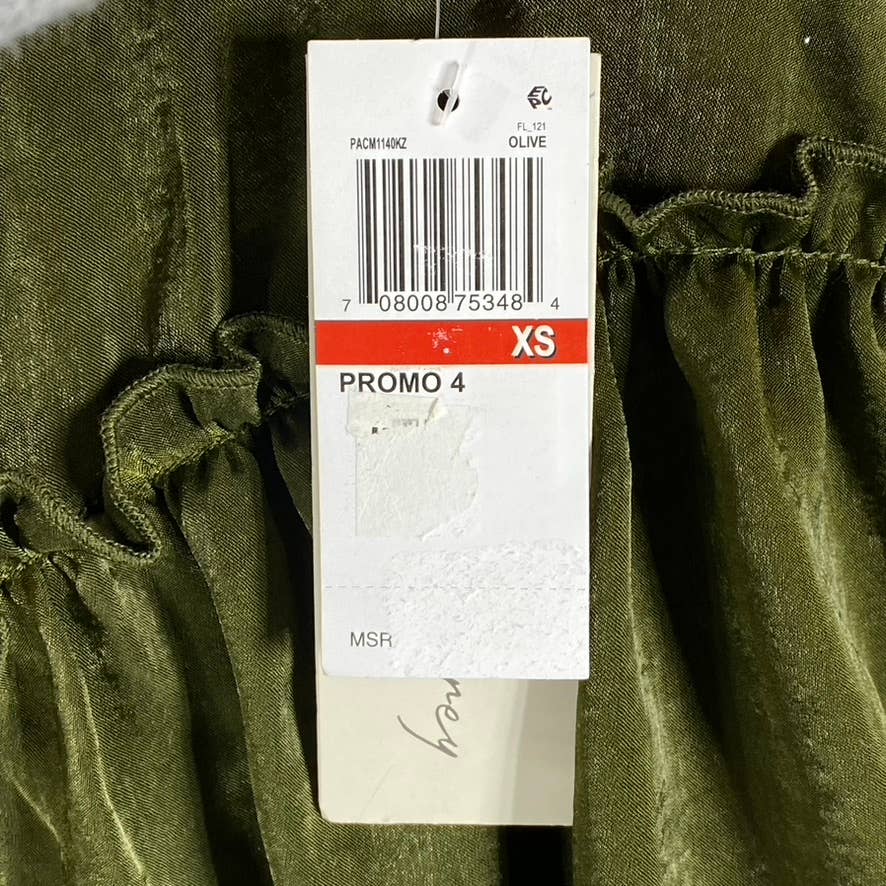 KINGSTON GREY Juniors' Olive Ruffle-Hem Long-Sleeve Button-Front Shirtdress SZXS