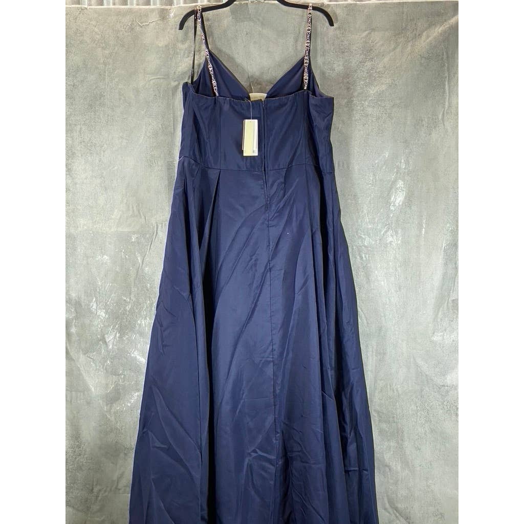 SPEECHLESS Women's New Navy V-Neck Beaded-Strap Maxi Gown SZ 16