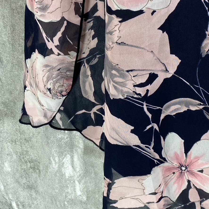 CONNECTED APPAREL Women's Navy-Mauve Floral-Print Chiffon Overlay Dress SZ 6