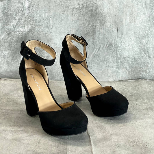 SUN+STONE Women's Black Micro Estrella Round-Closed Toe Block-Heel Pumps SZ 8