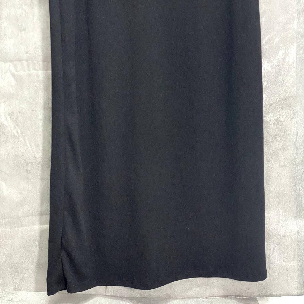 24SEVEN COMFORT APPAREL Solid Black Fitted Long Sleeve Side Slit Maxi Dress SZ XL