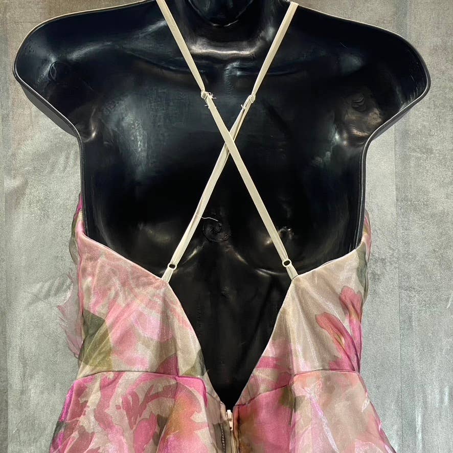 SPEECHLESS Juniors' Grey-Fuchsia Organza Floral-Print Tiered Halter Dress SZ 13