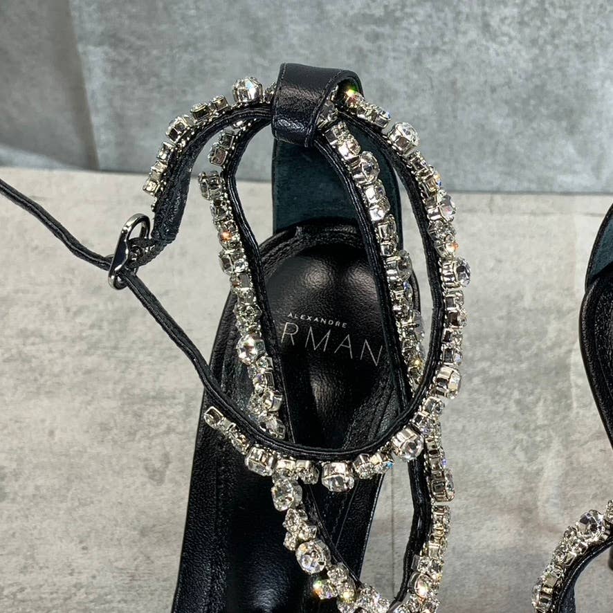 ALEXANDRE BIRMAN Women's Black Leather Demi Crystals Stiletto Sandals SZ 5 (35)