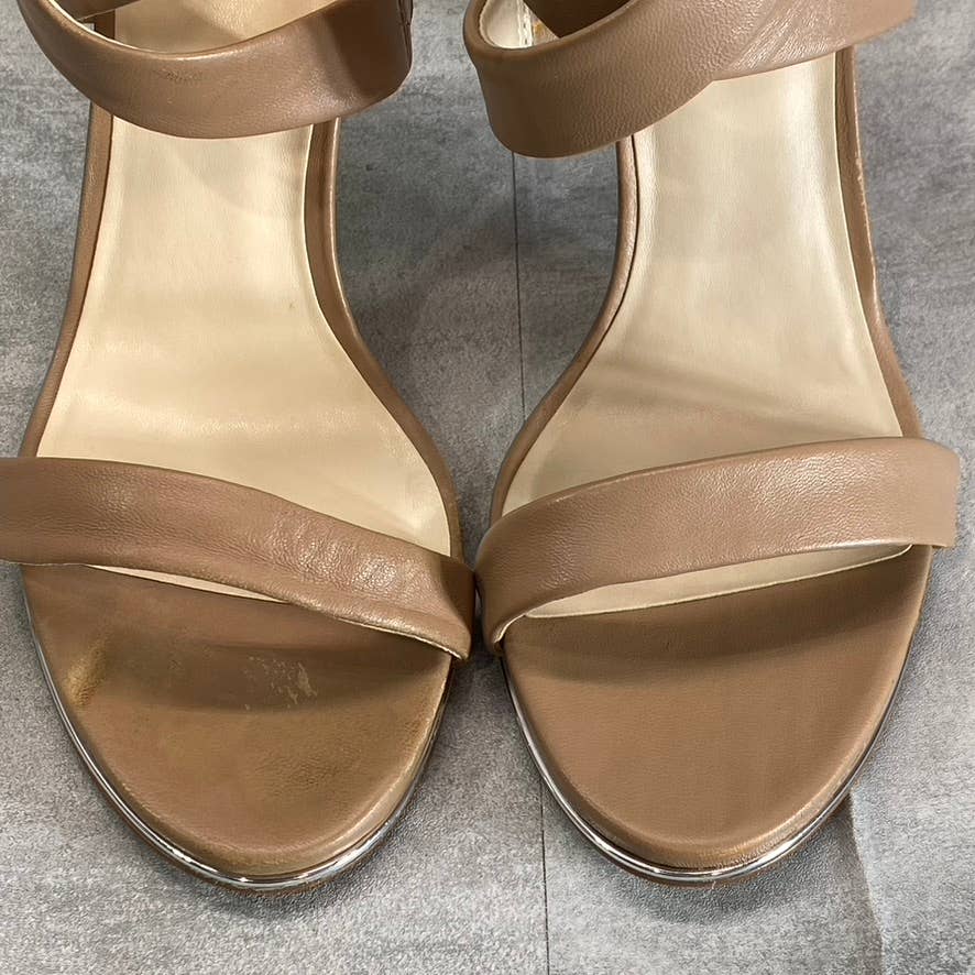 KENNETH COLE NEWYORK Women's Latte Brooke Cross Strap Heeled Round-Toe Dress Sandals SZ 10