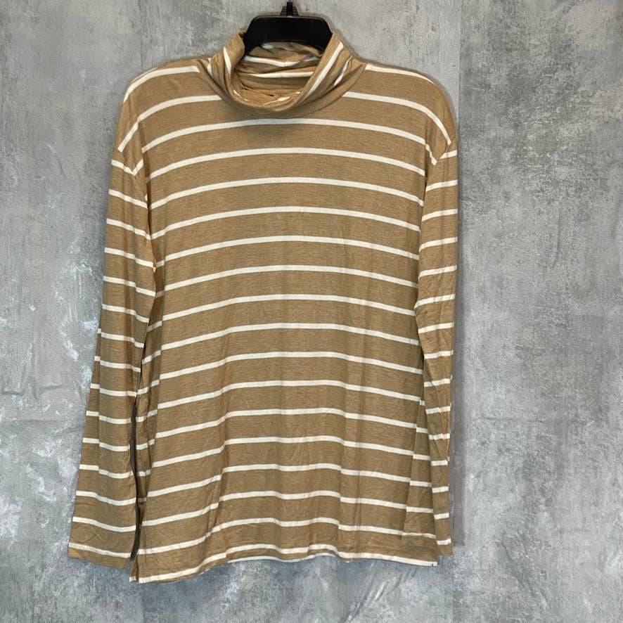 A PEA IN THE POD Women's Maternity Tan Striped Turtleneck Long Sleeve Top SZ M