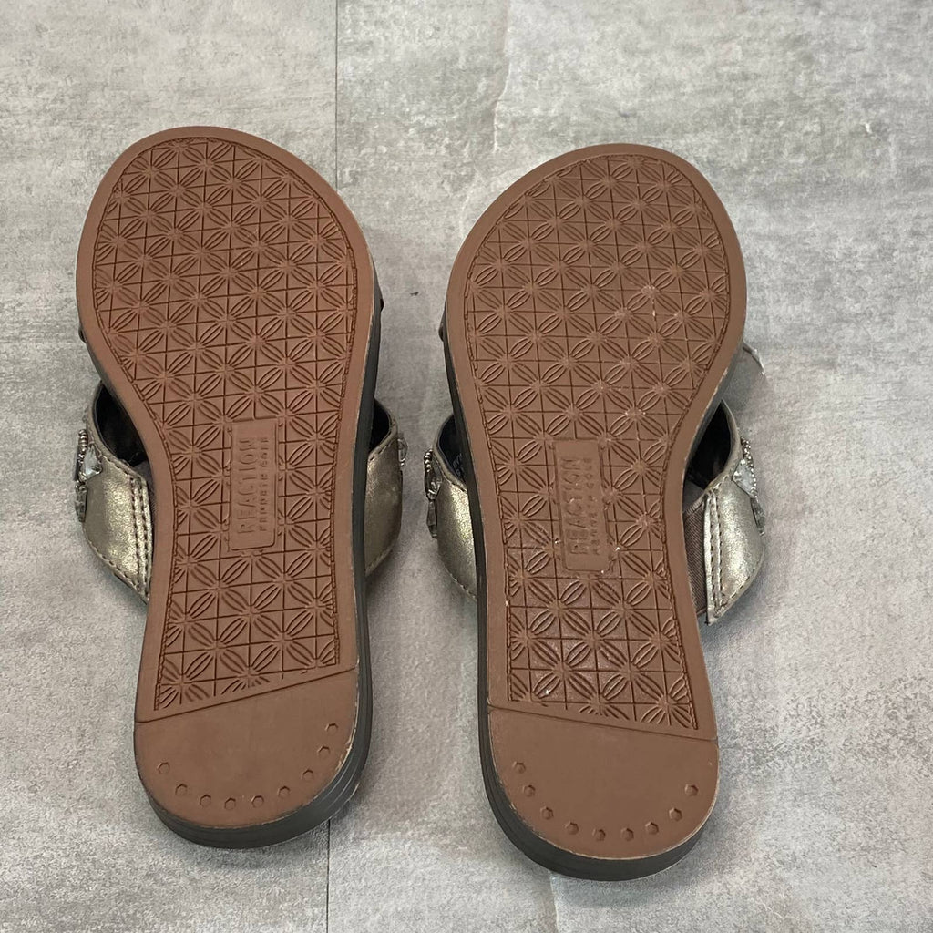 REACTION KENNETH COLE Women's Pewter Spring Glam Beaded Slide Sandals SZ 6