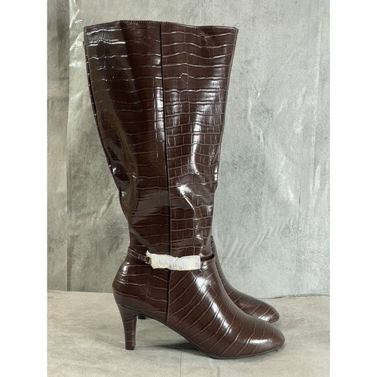 KAREN SCOTT Women's Wide Calf Brown Croc Embossed Hanna Dress Boots SZ 8WC