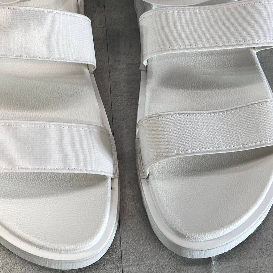 OLIVIA MILLER Women's White Nicola Stretchy Ankle Strap Slide Flat Sandals SZ 9