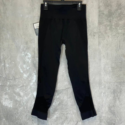 NUX Women's Black Mesh-Trim Vivian Capri Pull-On Leggings SZ L