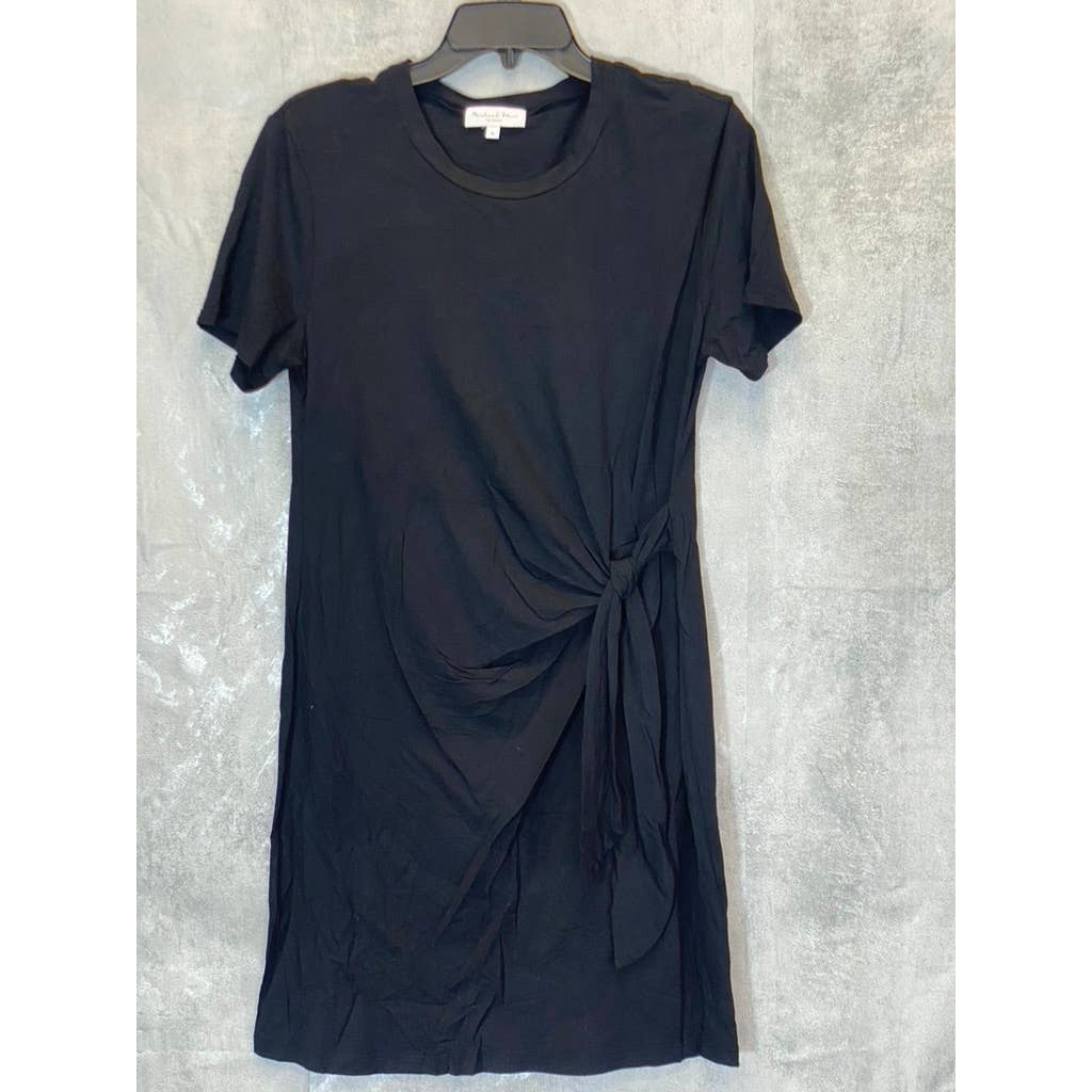 MICHAEL STARS Women's Solid Black Twist Waist Short Sleeve Mini Bodycon Dress SZ M