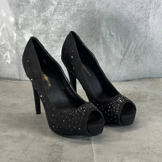 MARC FISHER Women's Black Rhinestone Harpy Open-Toe Platform Pumps SZ 6