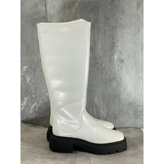 KATY PERRY Women's Optic White The Geli Solid Square-Toe Lug-Sole Tall Boot SZ11