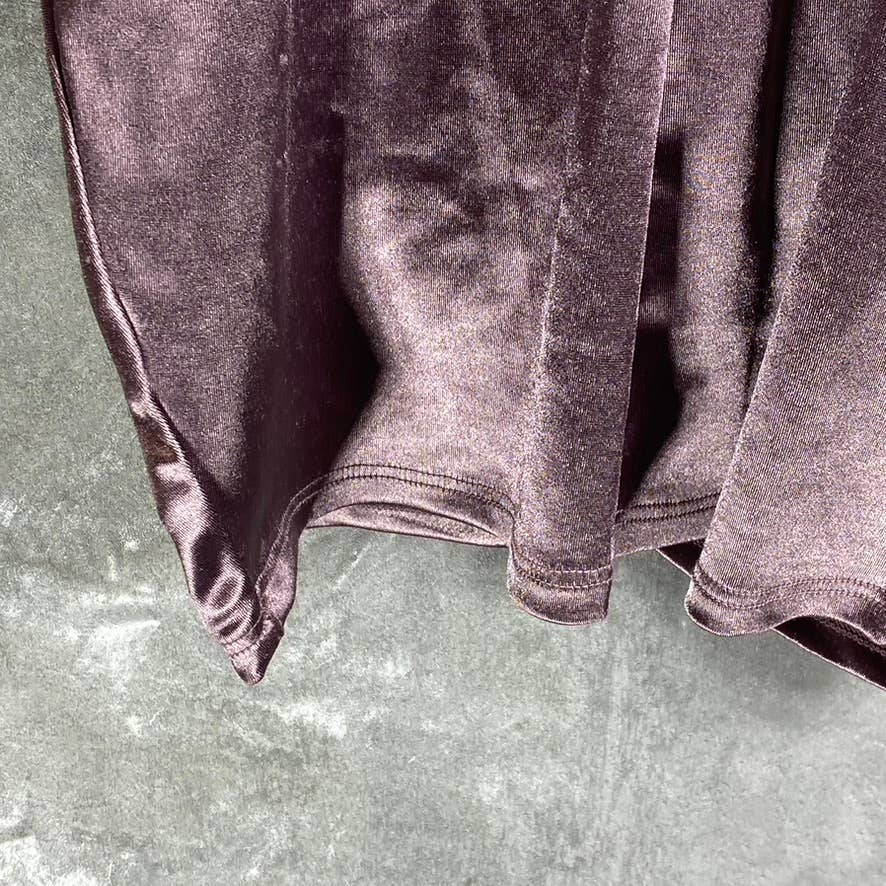 EMERALD SUNDAE Juniors' Purple Satin Ruched Asymmetrical Bodycon Mini Dress SZ S