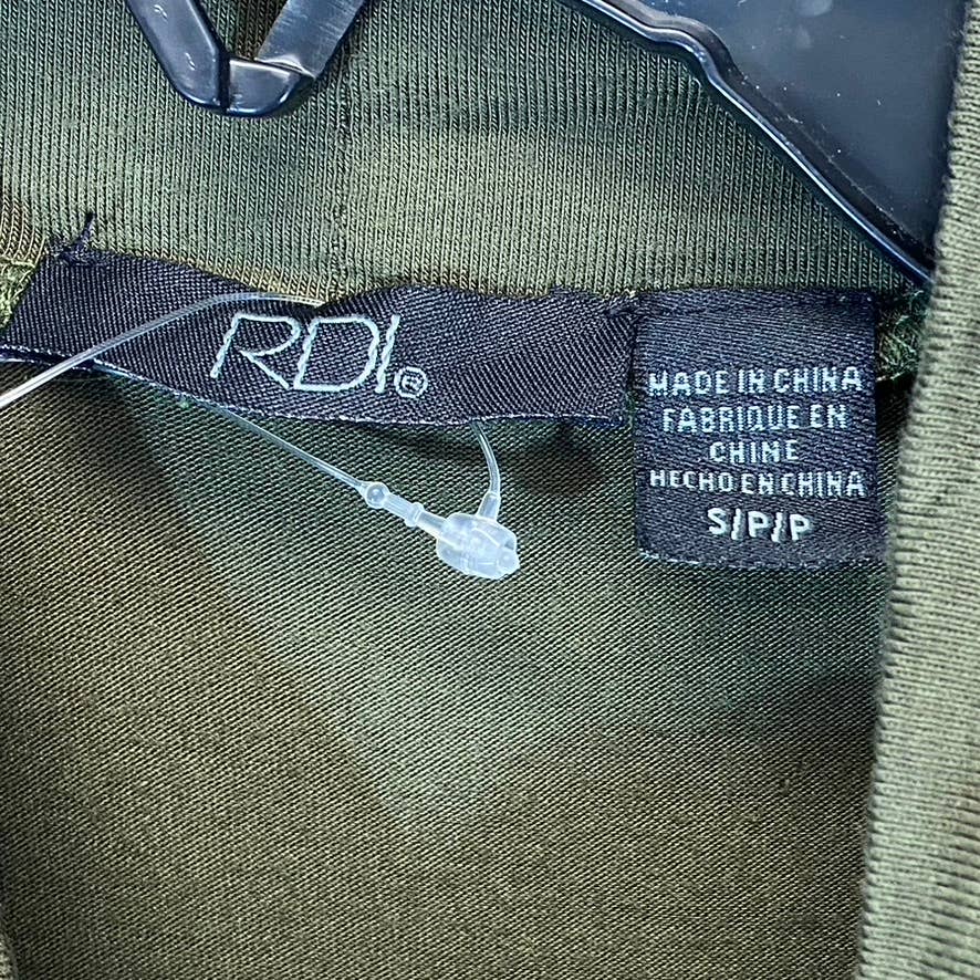 RDI Women's Olive Mock Neck Puff Short Sleeve Tie Waist Fit & Flare Mini Dress SZ S