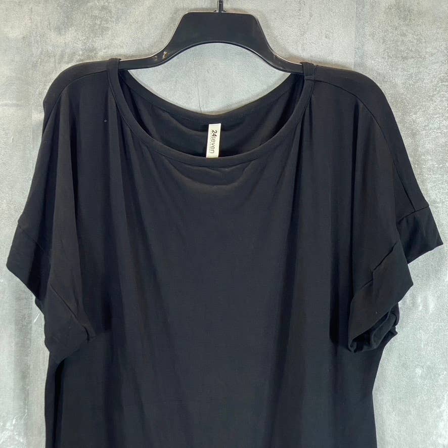 24SEVEN COMFORT APPAREL Women's Black Wide Sleeves Loose-Fit Dolman Top SZ M