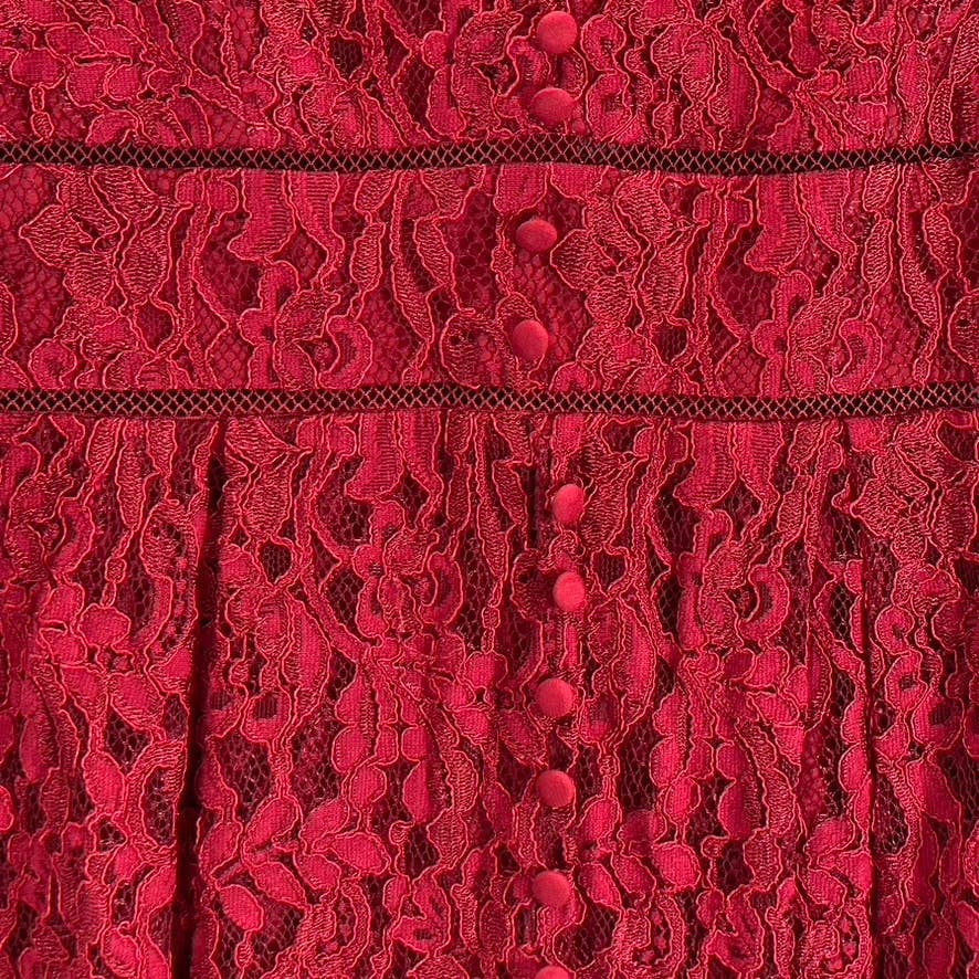 BARDOT Women's Crimson Red Kira Lace Button-Detail V-Neck Fit & Flare Mini Dress