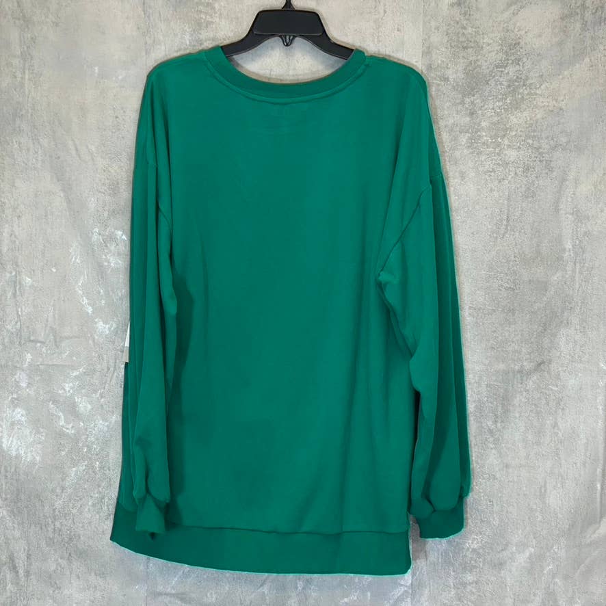 BP. Women's Green Trekking Oversized Crewneck High-Low Hem Pullover Sweater SZ S