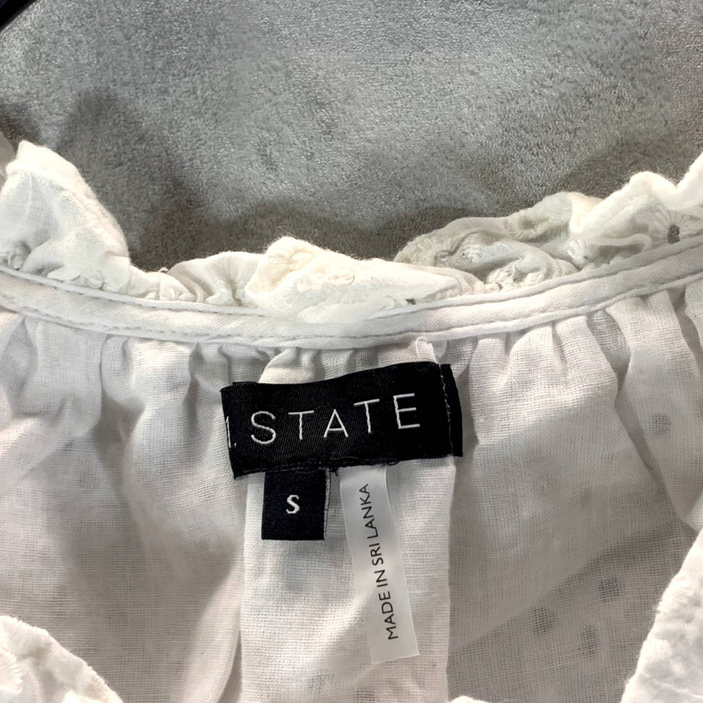 1.STATE Women's Ultra White Eyelet Raglan Sleeve Tie-Hem Crop Top SZ S