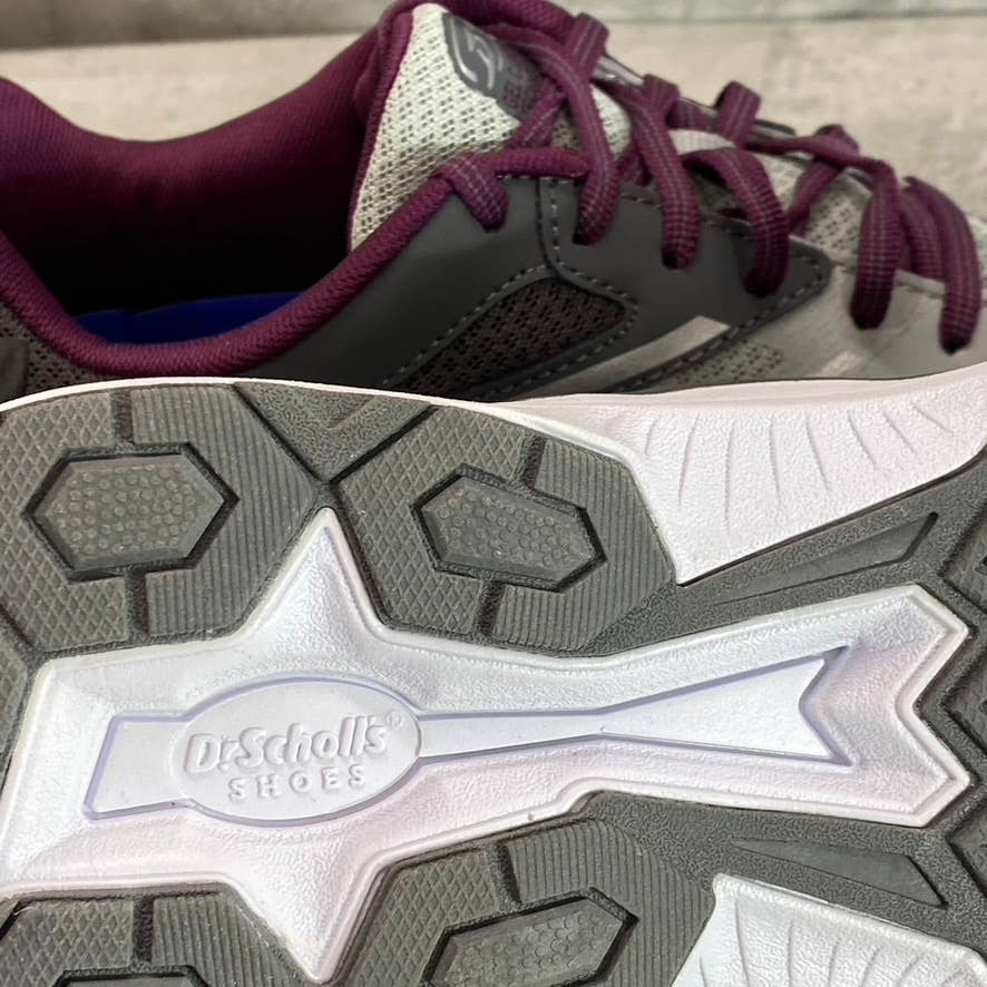 DR. SCHOLL'S Women's Grey-Burgundy Blitz Walking Lace-Up Sneakers SZ 9