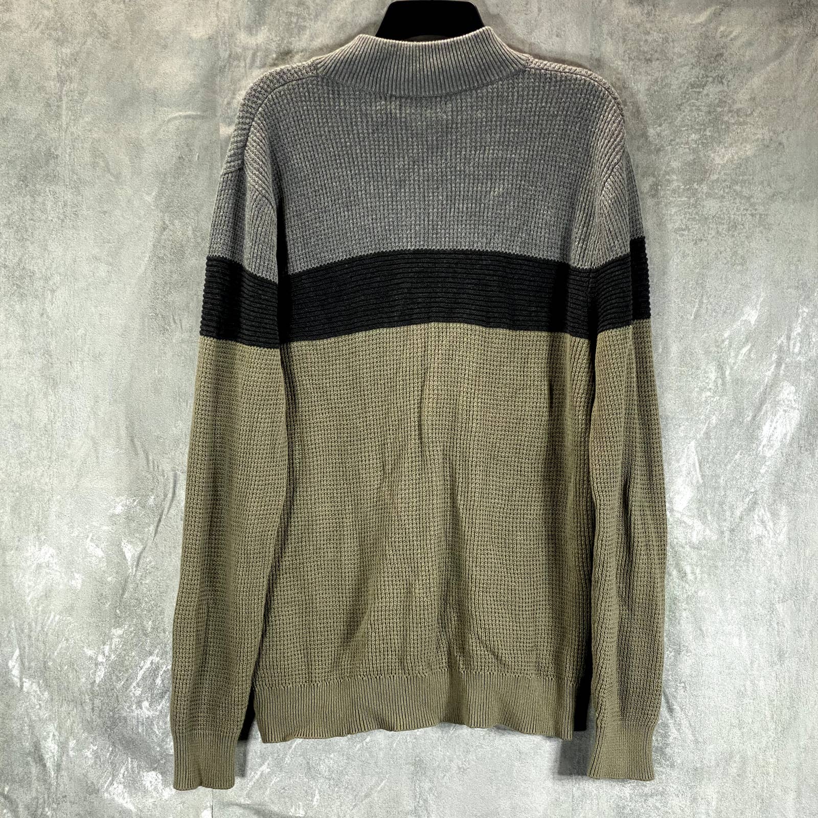 INC INTERNATIONAL Men's Green Tea Leaf Colorblocked Cotton Full-Zip Sweater SZ L