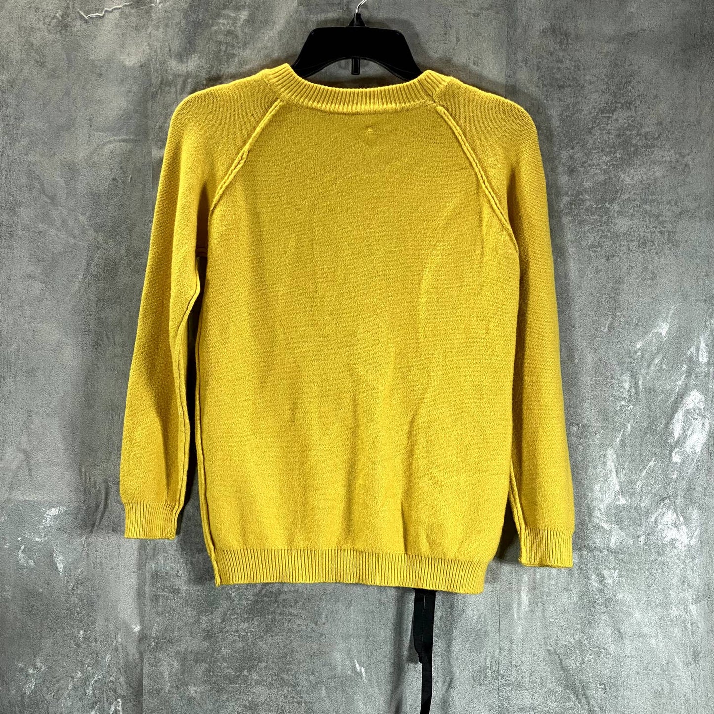 NO BRAND Women's Yellow Crewneck Ribbon-Tie Hem Pullover Sweater SZ M