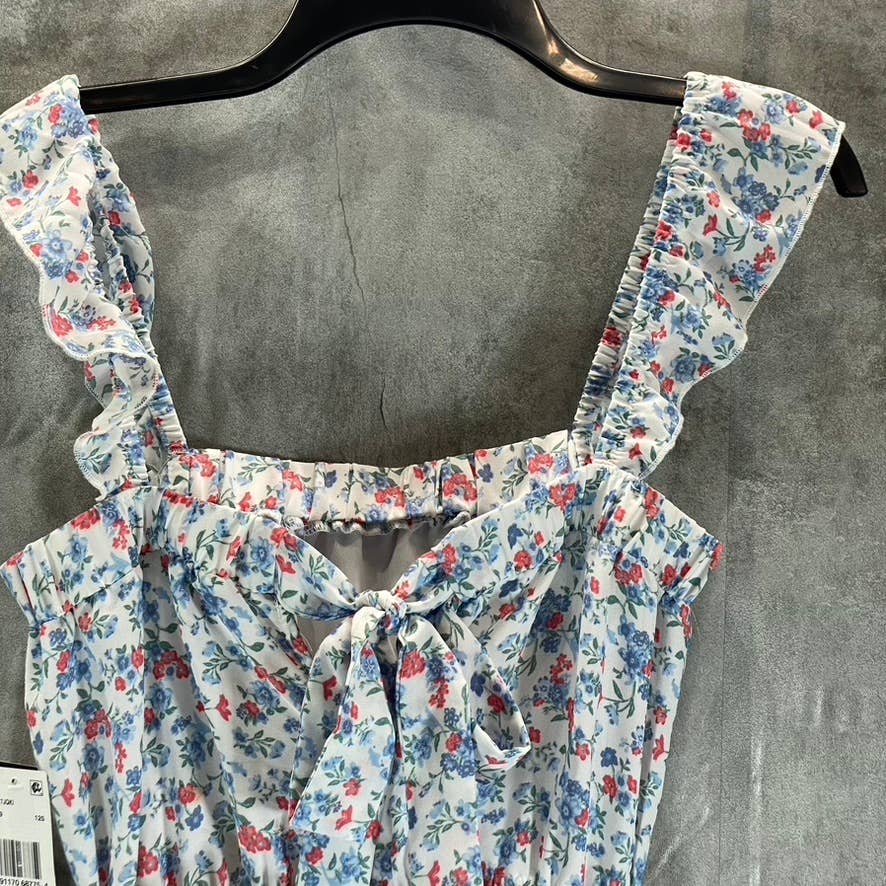 TRIXXI Women's White Floral Sleeveless Square-Neck Wait-Tie Short Romper SZ S