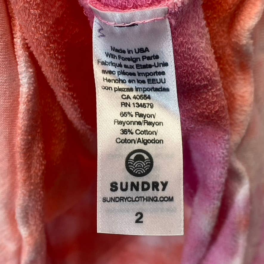 SUNDRY Women's Pink Apricot Tie-Dye Crewneck Long Sleeve Lightweight Sweatshirt SZ 2(M)