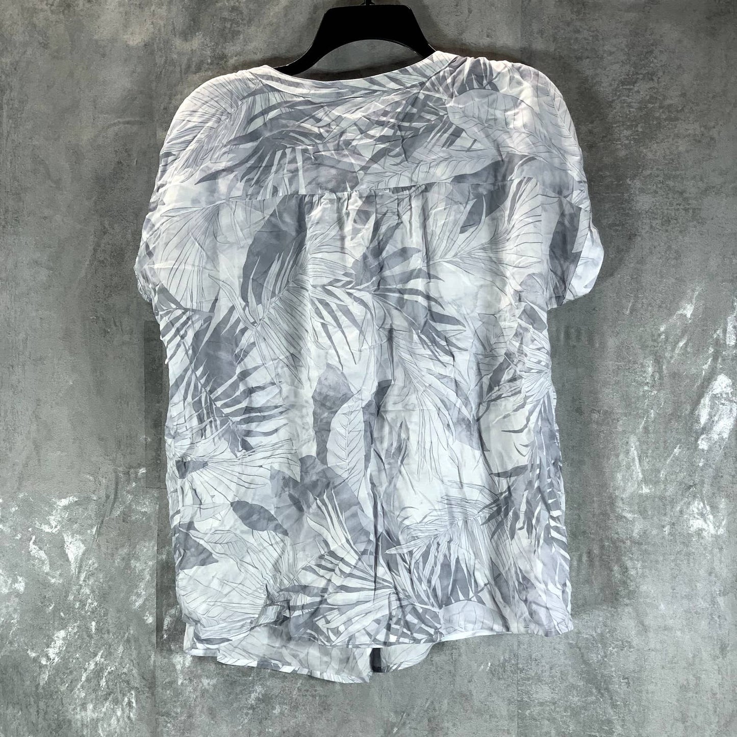 CALVIN KLEIN Women's White Tropical Printed V-Neck Cap-Sleeve Top SZ L