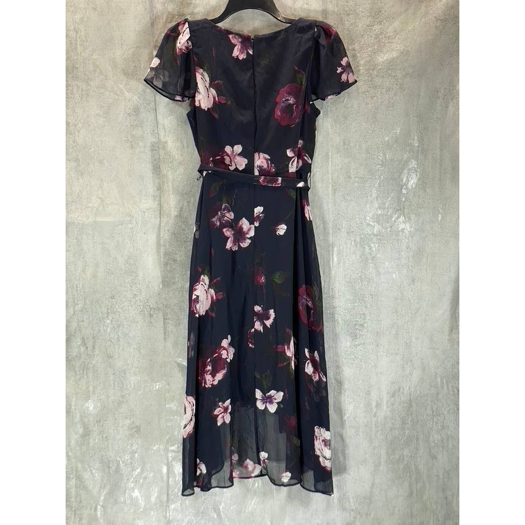 DKNY Women's Midnight Navy Flutter-Sleeve V-Neck Hi-Low Wrap Midi Dress SZ 4