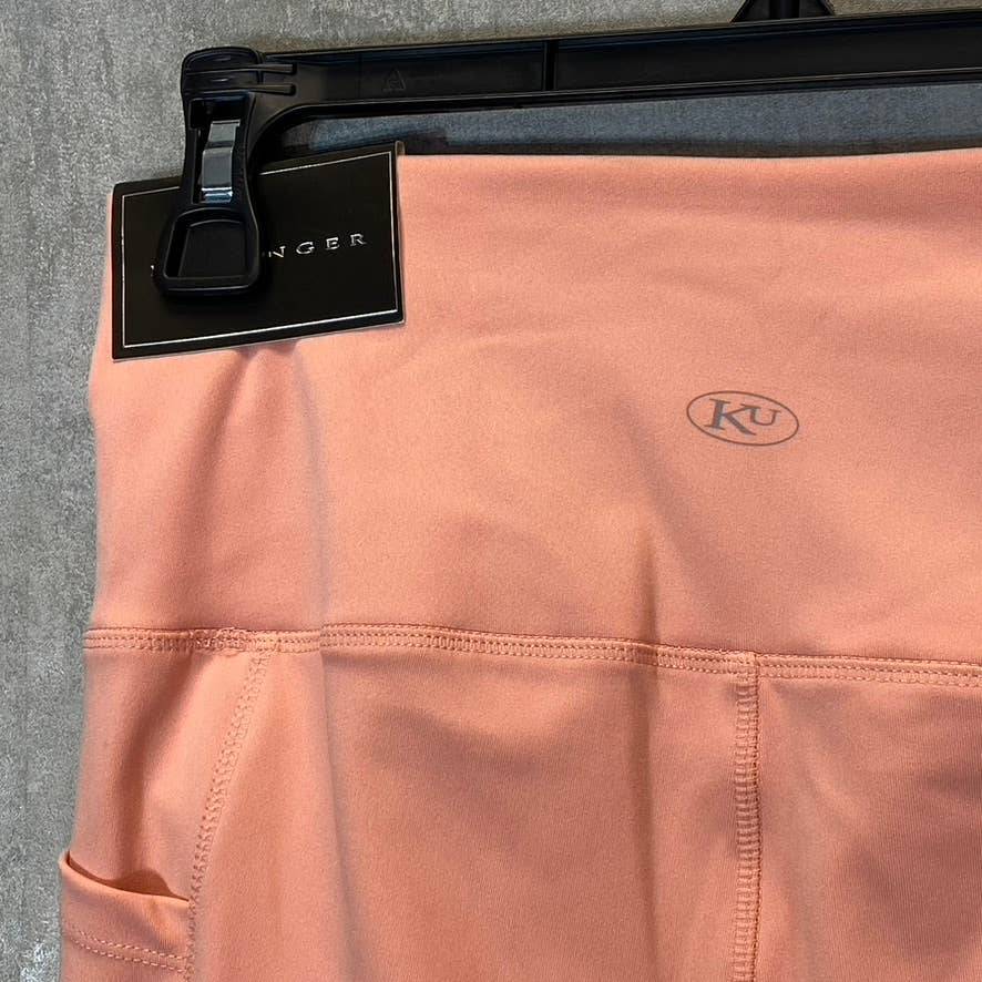 KAY UNGER Women's Peach Ruched Cuff High-Waist Media Pocket Pull-On Athletic Legging SZ M