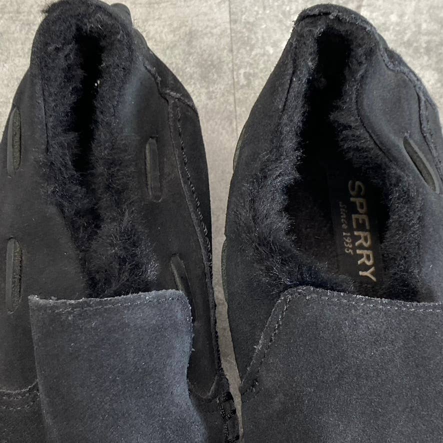 SPERRY Women's Black Suede Moc-Sider Faux-Fur Water-Resistant Slip-On Shoes SZ 7
