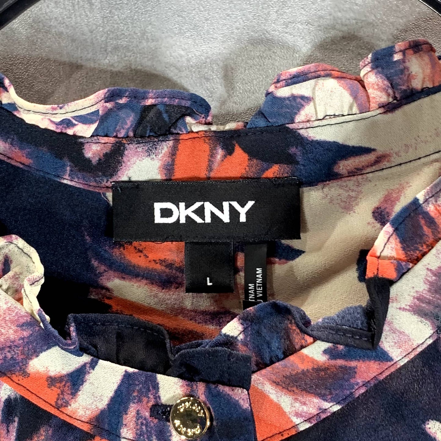 DKNY Women's Peach Blossom Multi Floral-Print Ruffled Sleeveless Top SZ L