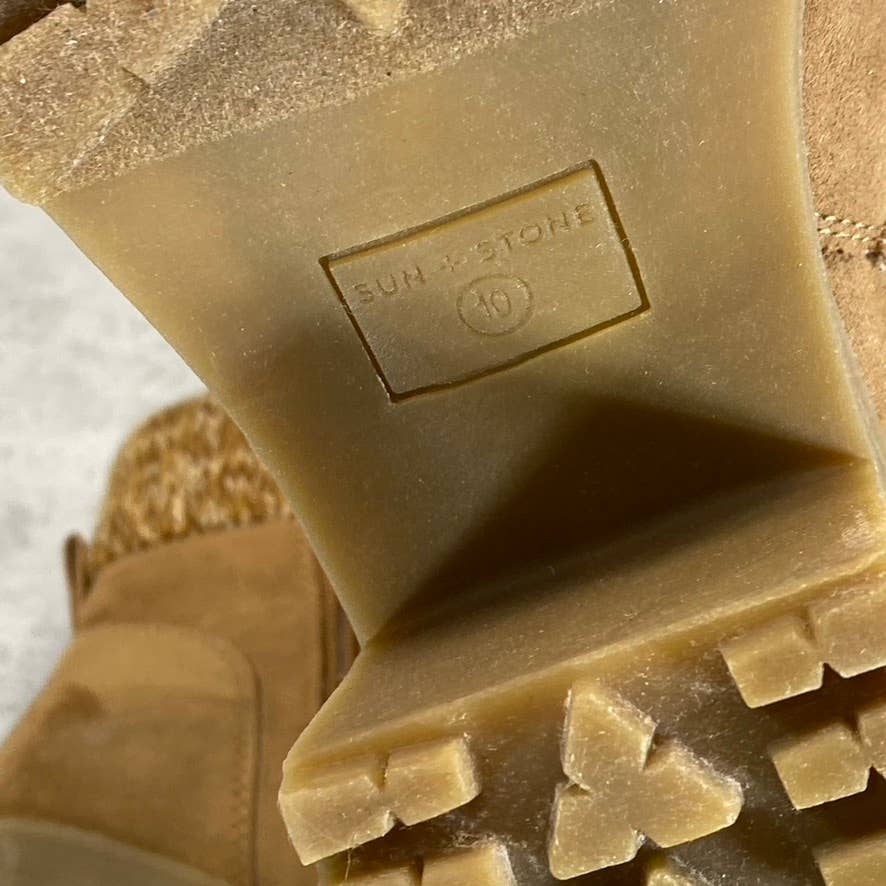 SUN+STONE Women's Chestnut Romina Lug-Sole Block-Heel Lace-Up Hiker Booties SZ10