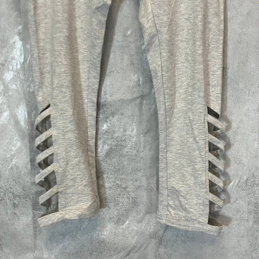 RBX Women's light Heather Grey Cutout Strappy Hem Pull-On Capri Leggings SZ S