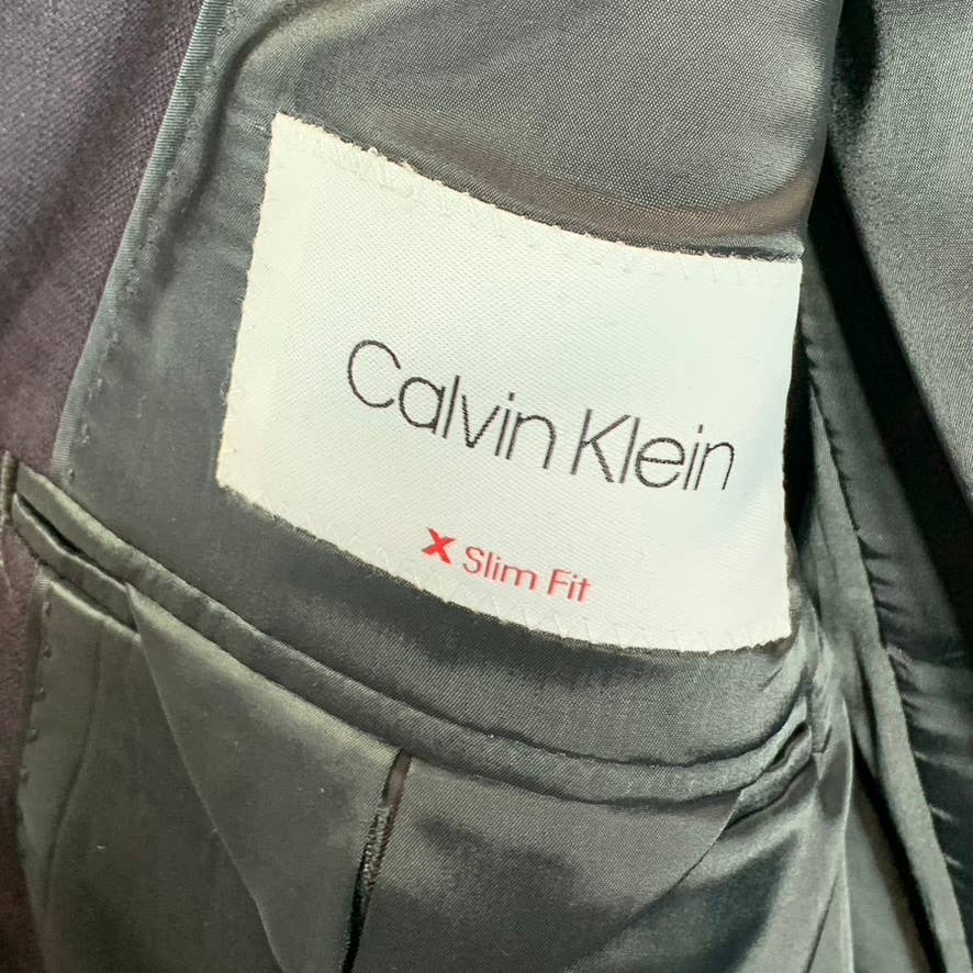 CALVIN KLEIN Men's Gray Plaid Slim-Fit One-Button Suit Jacket SZ 44R