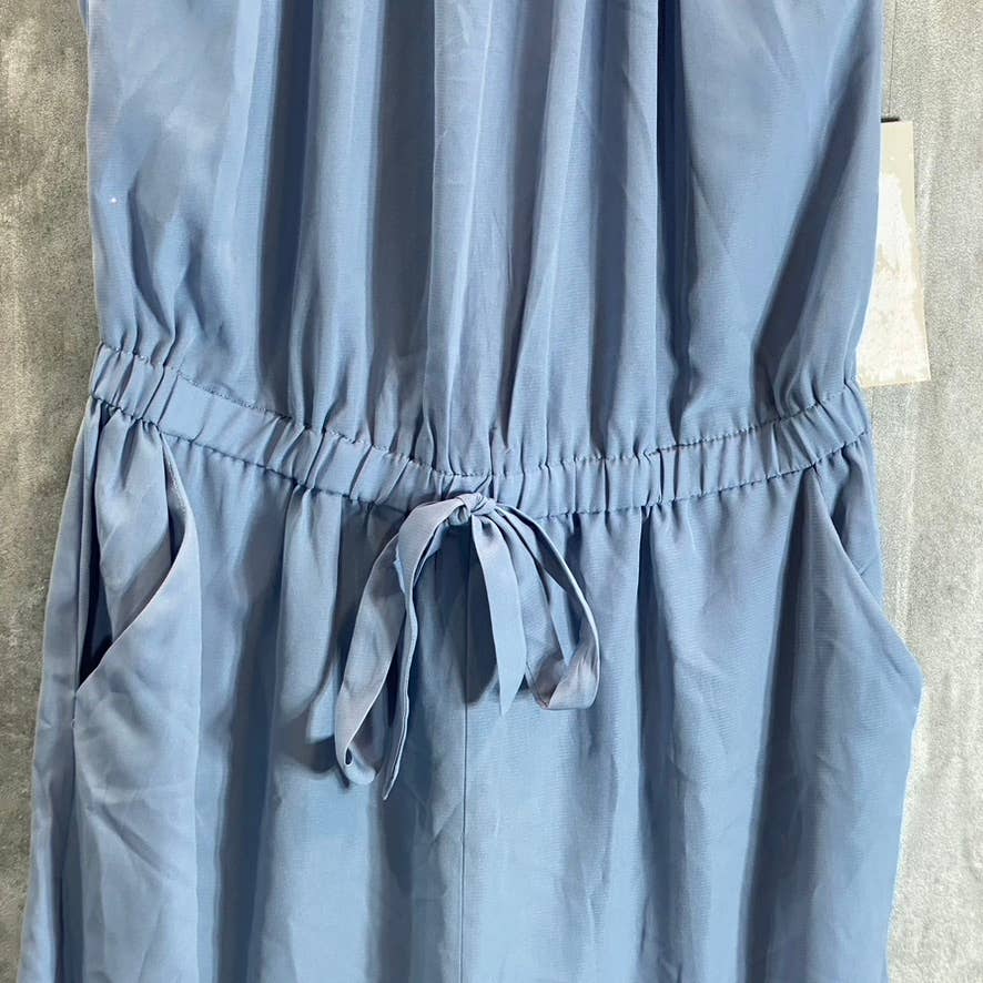 KINGSTON GREY Juniors' Chambray Sleeveless Pocketed Halter Cropped Jumpsuit SZ L