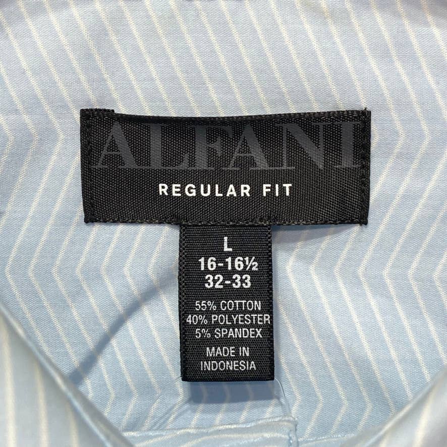 ALFANI Light Blue Regular-Fit Performance Stretch Chevron-Print Dress Shirt SZ L