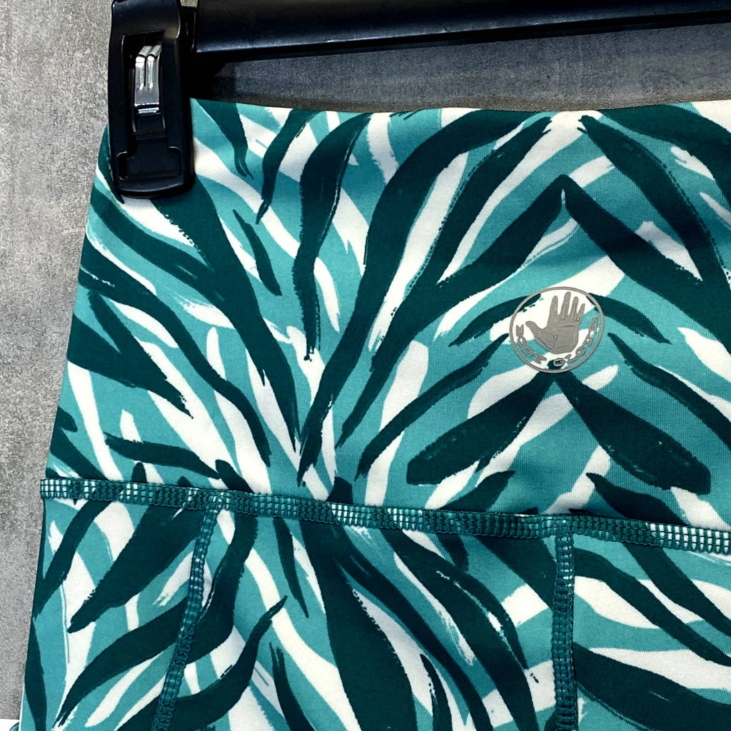 BODY GLOVE Women's Brushed Zebra Teal Printed High-Rise 7/8 Length Athletic Leggings SZ S