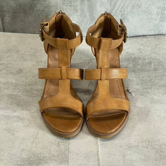STYLE & CO Women's Brown Smooth Marionn Round-Toe Strappy Wedge Sandals SZ 8.5