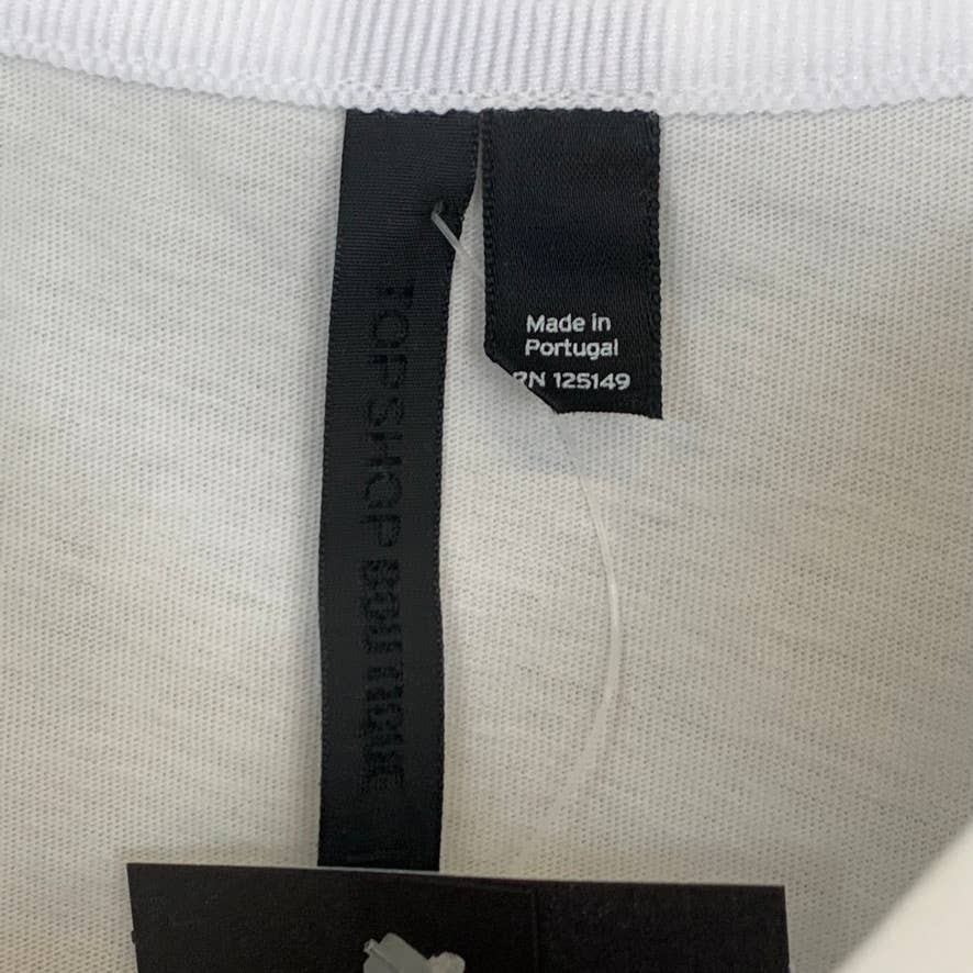 TOPSHOP BOUTIQUE Women's Cream Crewneck Pleat Detail Short Sleeve Tee SZ 2