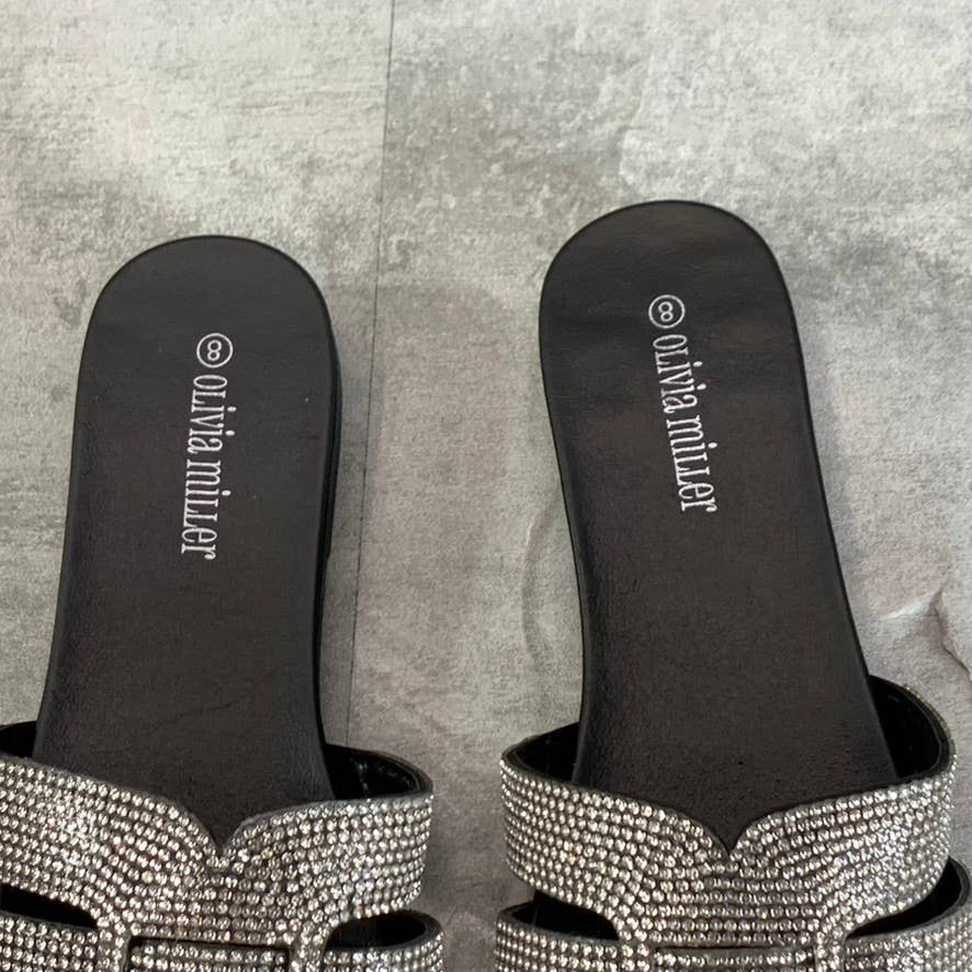 OLIVIA MILLER Women's Black Saltspring Rhinestone Embellished Strap Sandals SZ 8