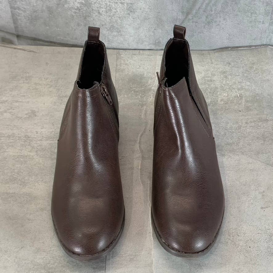 SUN+STONE Women's Brown Cadee Memory Foam Slip-On Block Heel Ankle Booties SZ 10