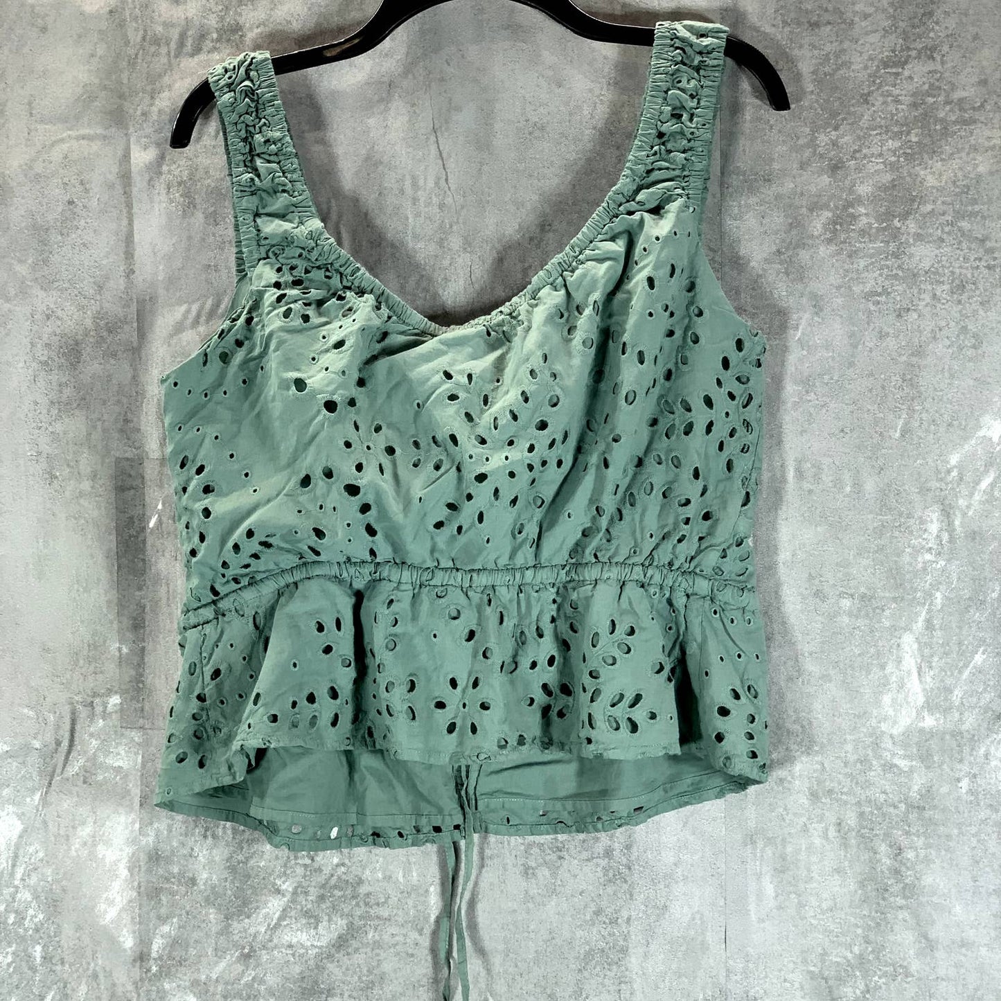 GUESS Women's Fade to Jade Multi Larisen Cotton Eyelet Peplum Top SZ L