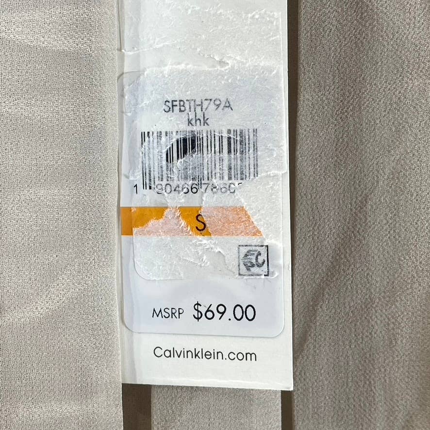 CALVIN KLEIN Women's Solid Khaki Pleated Neck Sleeveless Top SZ S